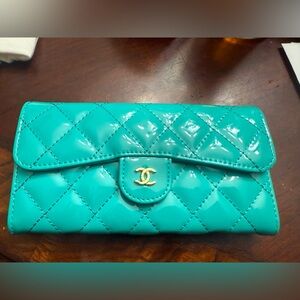 New CHANEL inspired Aqua Quilted long wallet